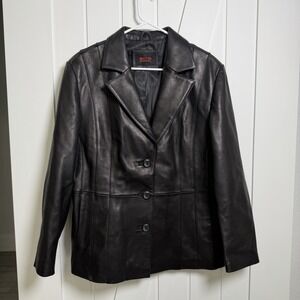 BGSD Women's Crystal Lambskin Leather Blazer Jacket Size XL Petite Black Grunge